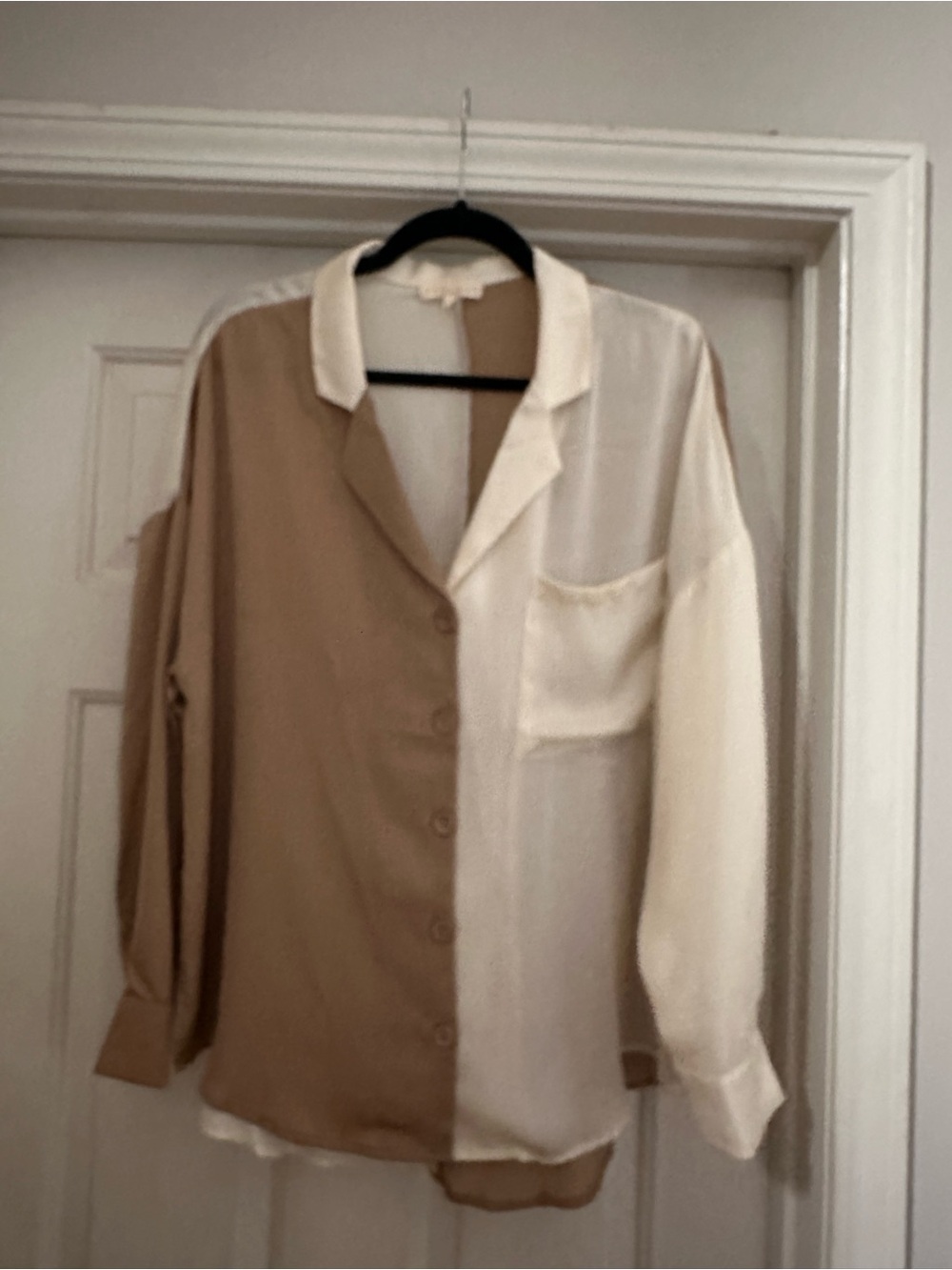 Promesa Two-Tone Tan and Cream Womens Button-Down Shirt